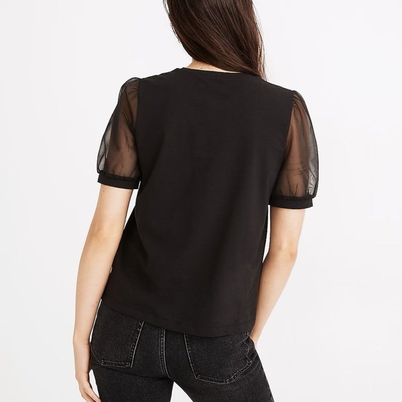 Madewell Sheer Short Sleeve Knit T Shirt in Black Size Medium - Picture 4 of 6